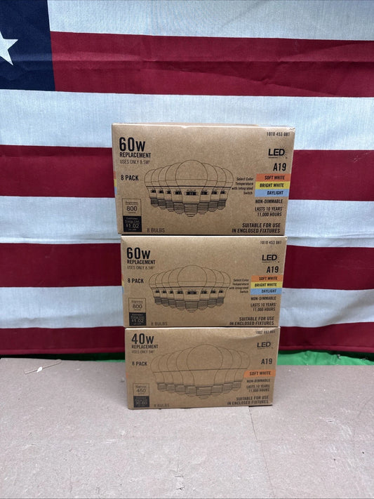 (24-Pk) Non-Dimmable LED Light Bulb Soft White A19 40W Eqv 1002882865
