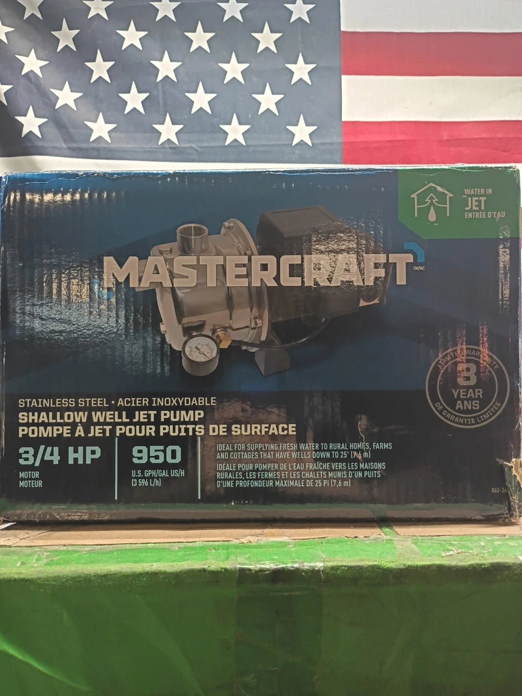 Mastercraft 3/4 HP Shallow Well Jet Pump Ships Fast Stainless Steel OPEN BOX