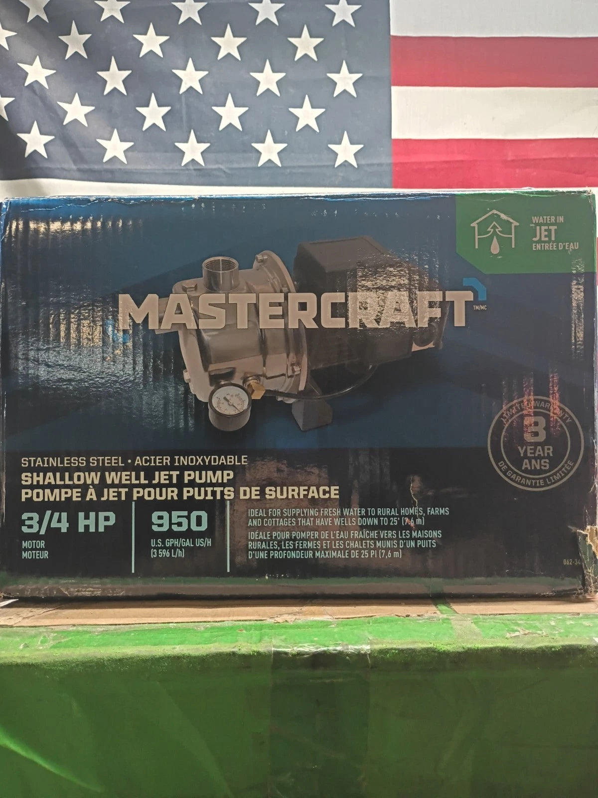 Mastercraft 3/4 HP Shallow Well Jet Pump Ships Fast Stainless Steel OPEN BOX