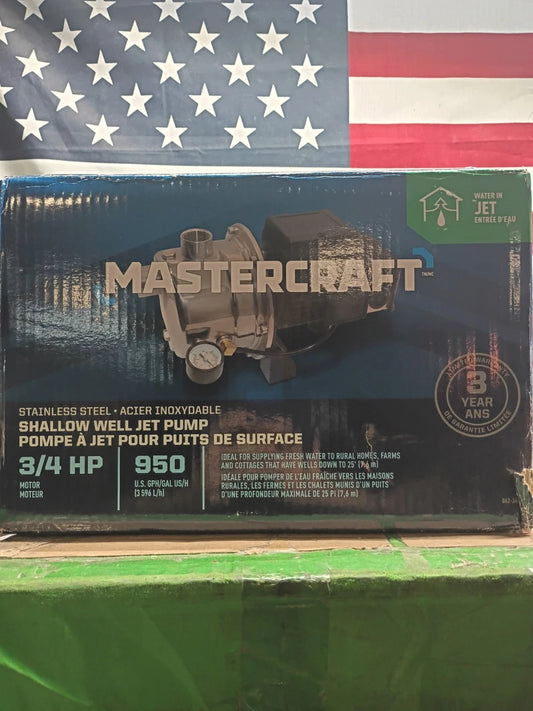 Mastercraft 3/4 HP Shallow Well Jet Pump Ships Fast Stainless Steel OPEN BOX