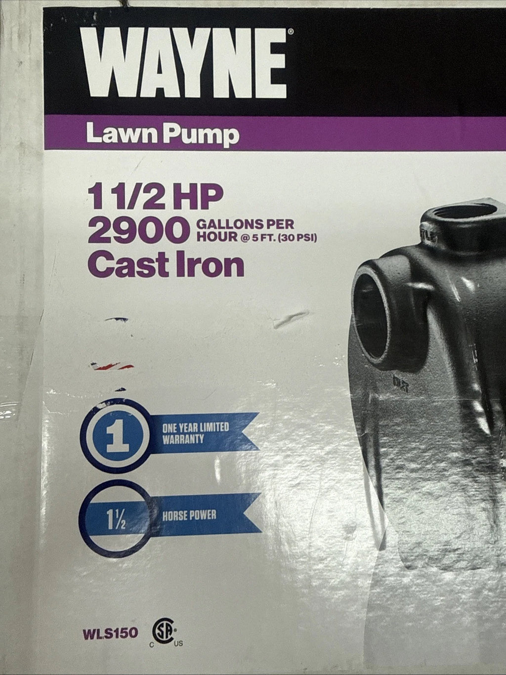 Wayne WLS150 1-1/2 HP Cast Iron Quick-Prime Lawn-irrigation Sprinkler Pump. NOB