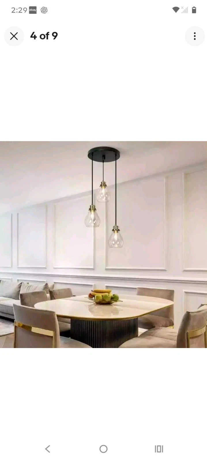 Black and Brass Chandelier 3-Light Ceiling Light Teardrop Glass Shades A04780 OB