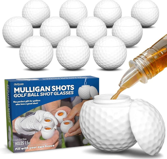 GoSports Mulligan Shots Golf Ball Shot Glasses with Lids - 12 Pack - Funny Golf