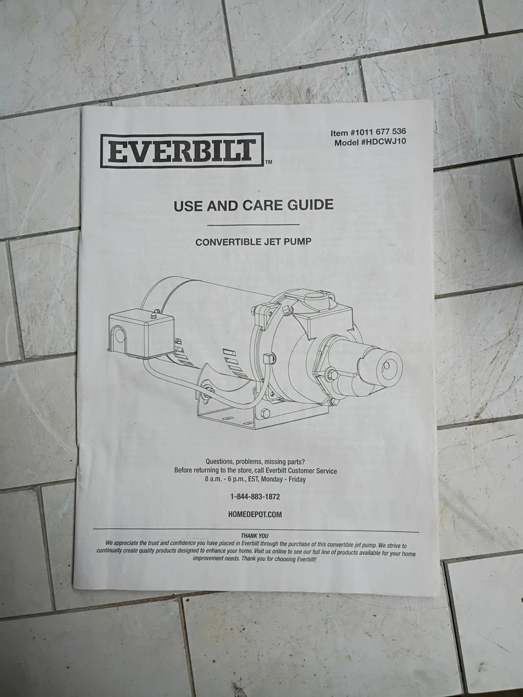 Everbilt HDCWJ10 1 HP Professional Convertible Jet Pump. ***FOR PARTS****
