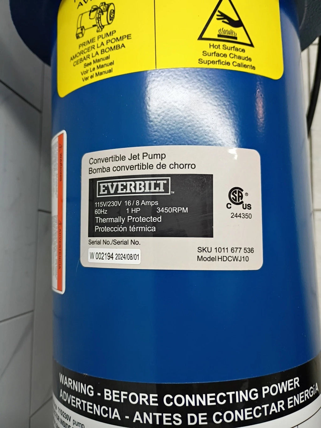 Everbilt HDCWJ10 1 HP Professional Convertible Jet Pump Parts Only