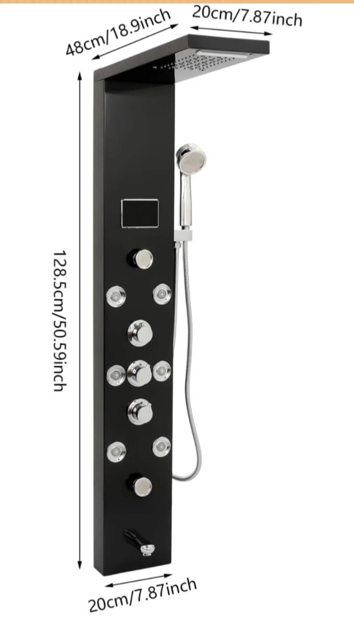 Black LED Shower Panel Tower System, 8 Body Massage Jets, Stainless Steel...