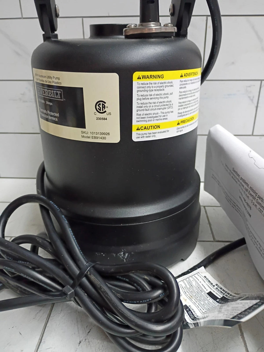 Everbilt 1/3 HP Submersible Aluminum Utility Pump EB91430 OPEN BOX