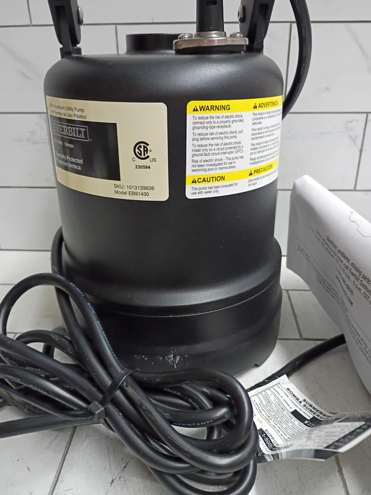 Everbilt 1/3 HP Submersible Aluminum Utility Pump EB91430 OPEN BOX