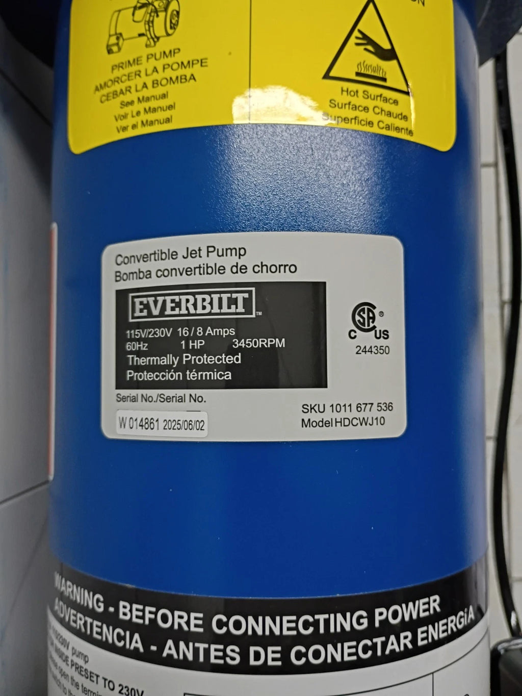 Everbilt HDCWJ10 1 HP Professional Convertible Jet Pump. Open Box
