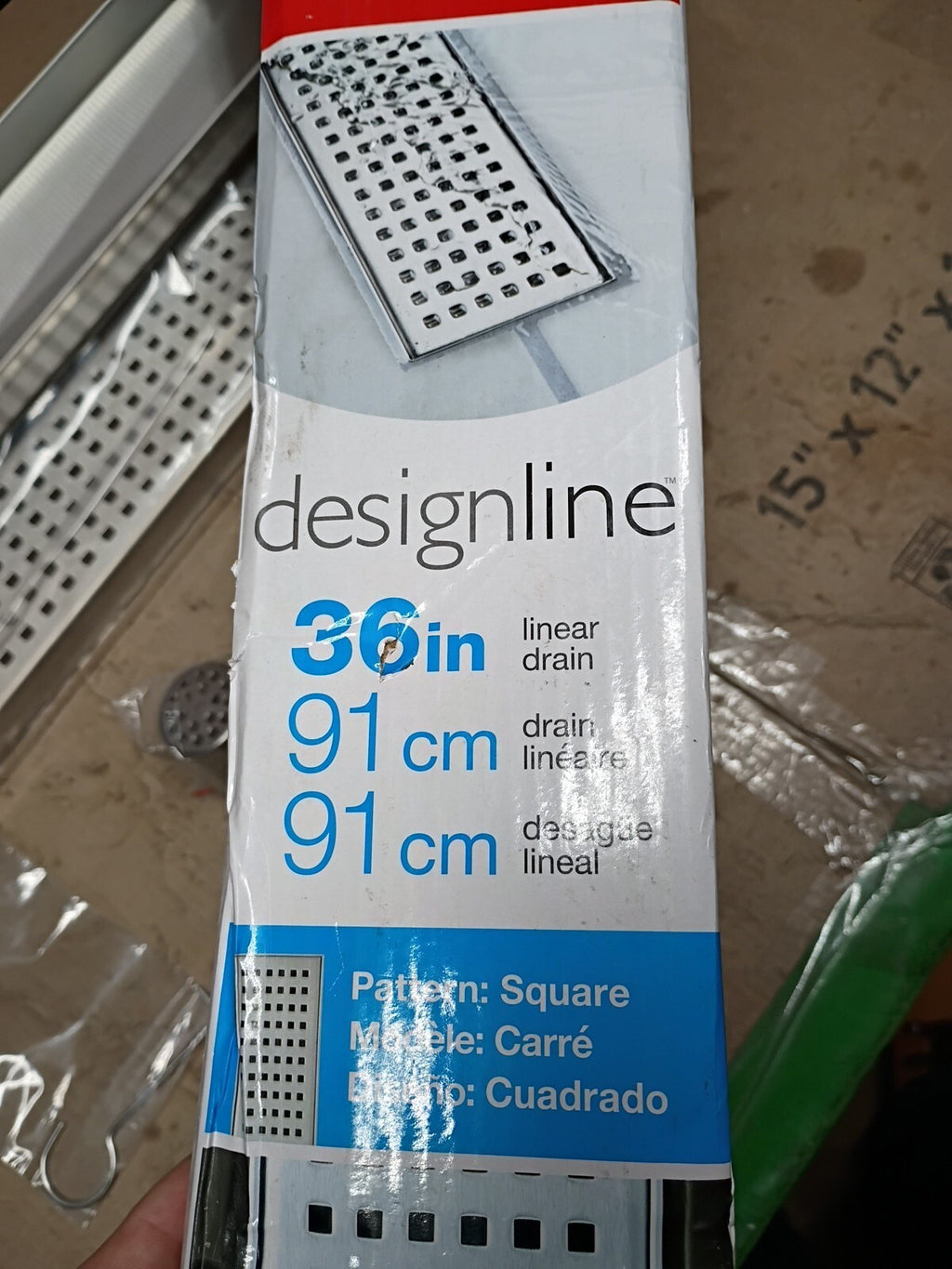 Oatey DLS2360R-d-04 Designline 36" Stainless Steel Shower Drain Square Cover, OB
