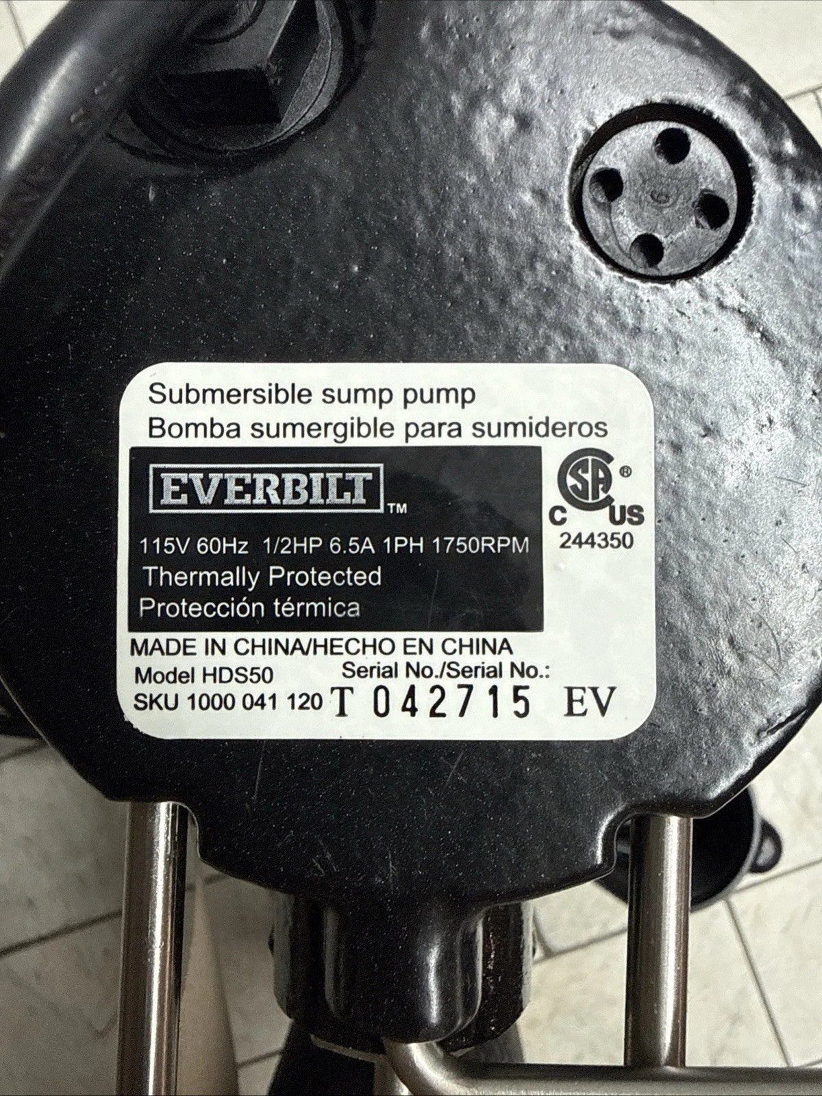 Everbilt HDS50 1/2 HP Cast Iron Pro Grade Submersible Sump Pump OPEN BOX.