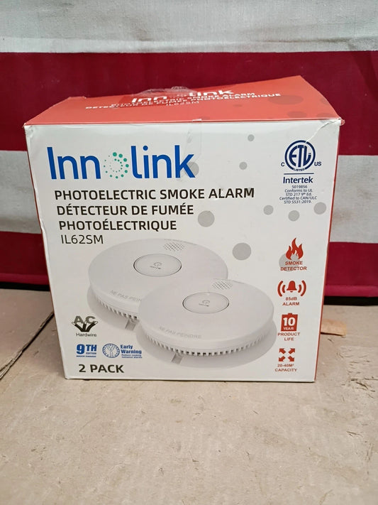 2PK INNOLINK Hard Wired Inter Connected Smoke Detector AC Smoke Alarm DC 9V NOB