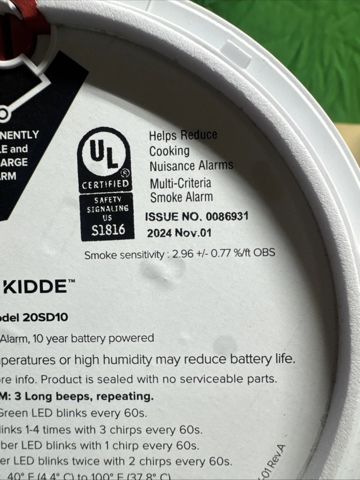 Kidde 10Yr Battery Smoke Detector W/LED Warning Light 1pk-Mdl:20SD10