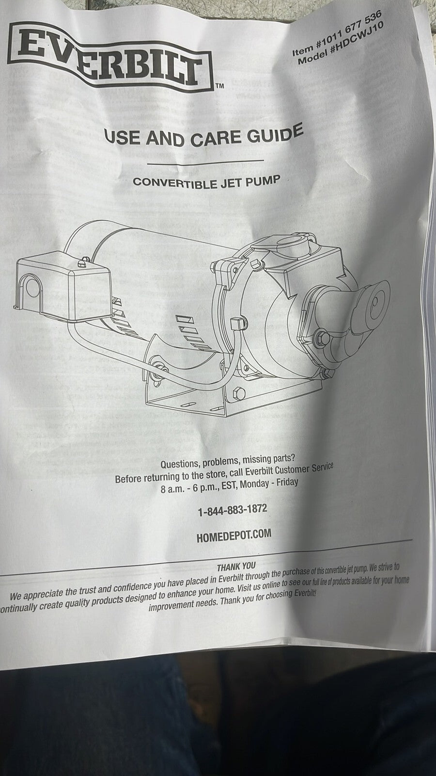 Everbilt HDCWJ10, 1 HP Professional Convertible Jet Pump PARTS ONLY