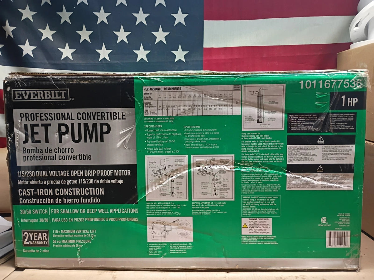 Everbilt HDCWJ10 1HP Professional Convertible Jet Pump NEW OPEN BOX