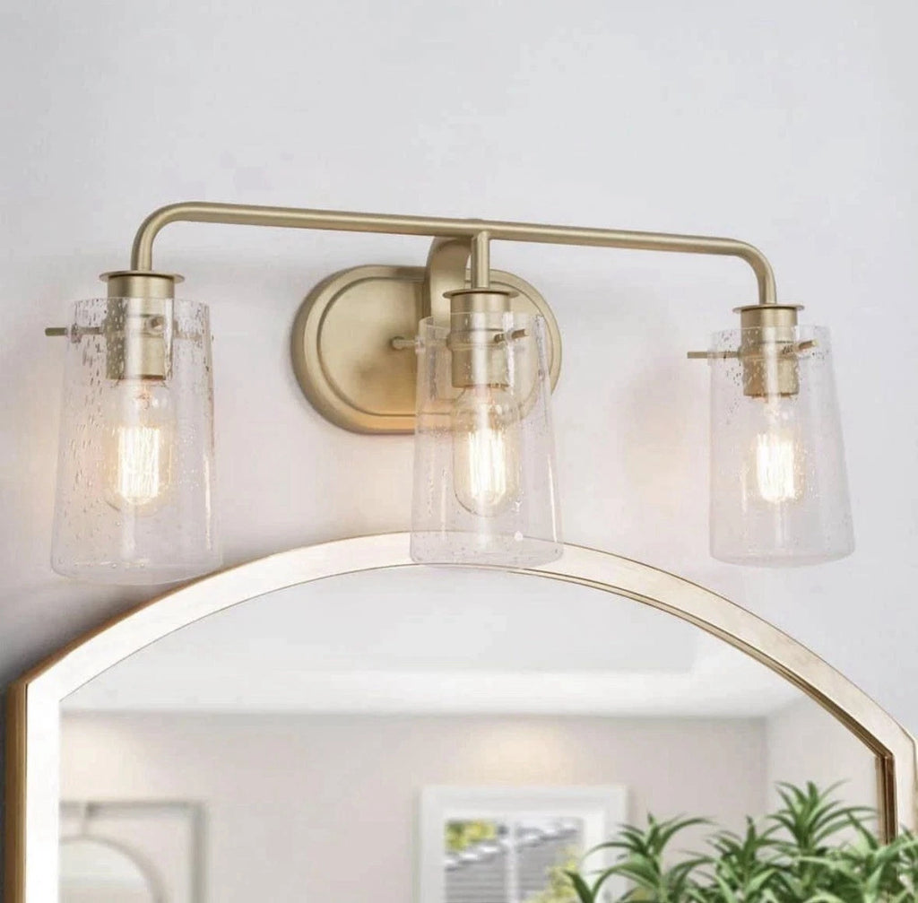 Uolfin Bathroom Vanity Light Bar Wall Sconce w/ Seeded Glass Brass Gold (A03568)