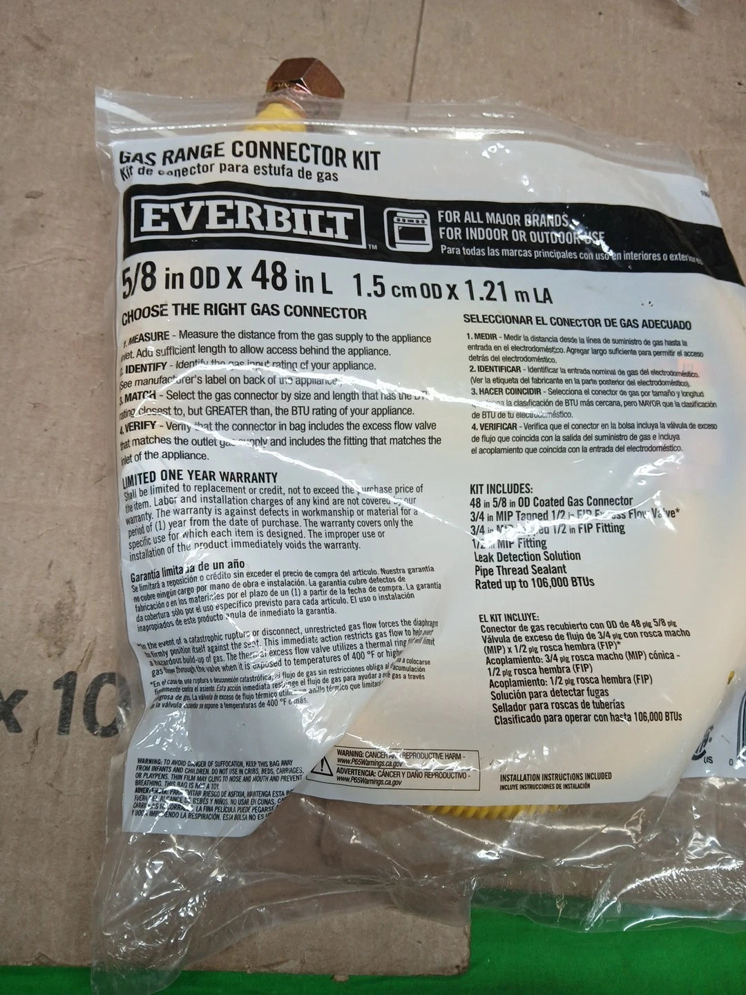 2-PACK EVERBILT GAS RANGE CONNECTOR Kit 5/8" x 48" Indoor/Outdoor All Brands