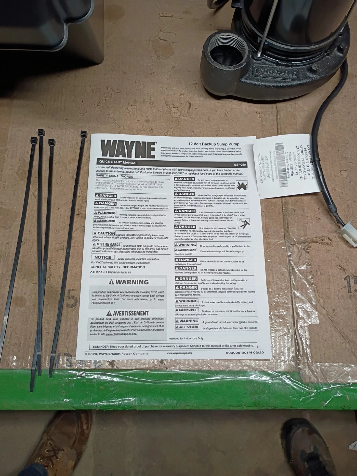 Wayne ESP25N Upgraded 12V Battery Backup System Black Backup Pump **READ DISCR**
