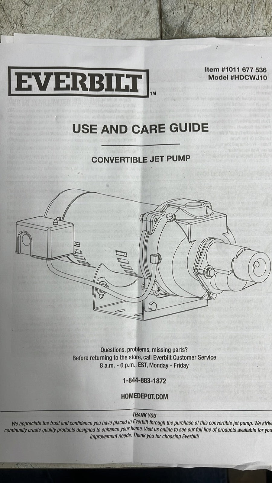 Everbilt HDCWJ10 1 HP 115/230V Professional Convertible Jet Pump 30/50 PARTSONLY