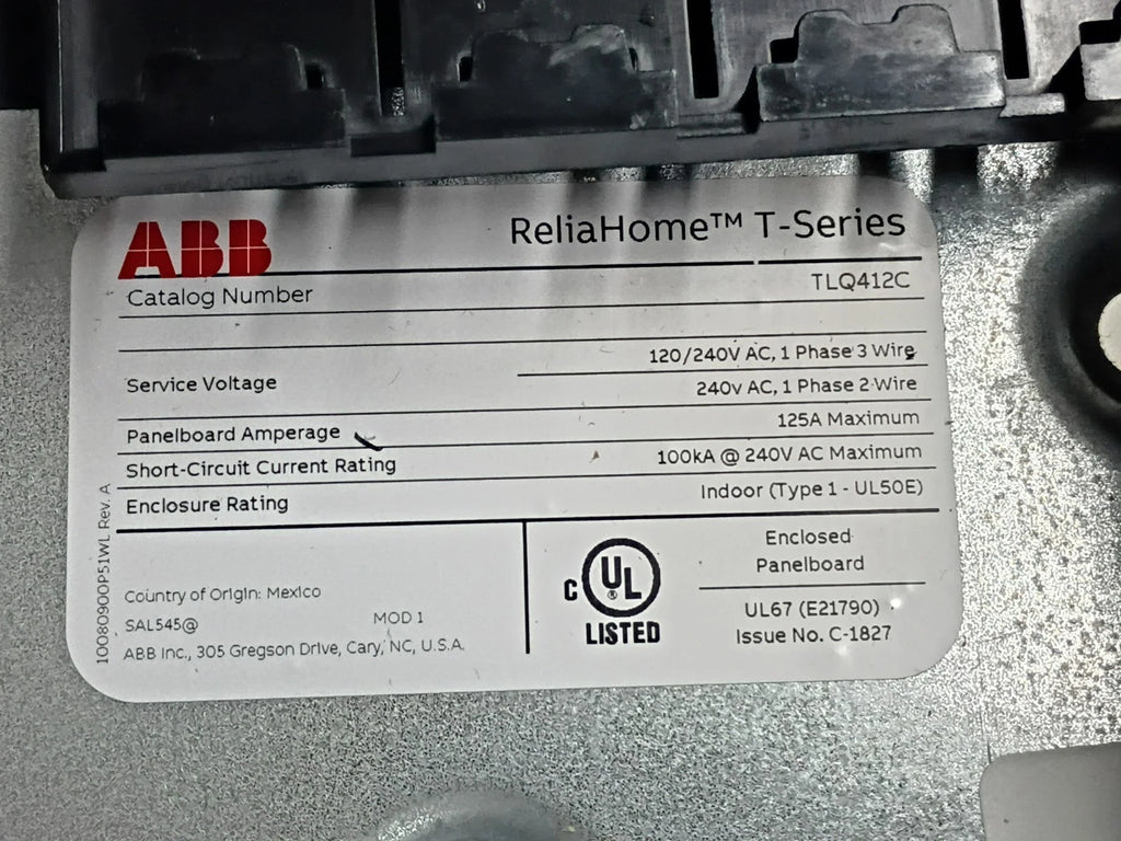 ABB TLQ412C 125 Amp 4 Space 8-Circuit Indoor NEMA 1 T-Series Load Center OB