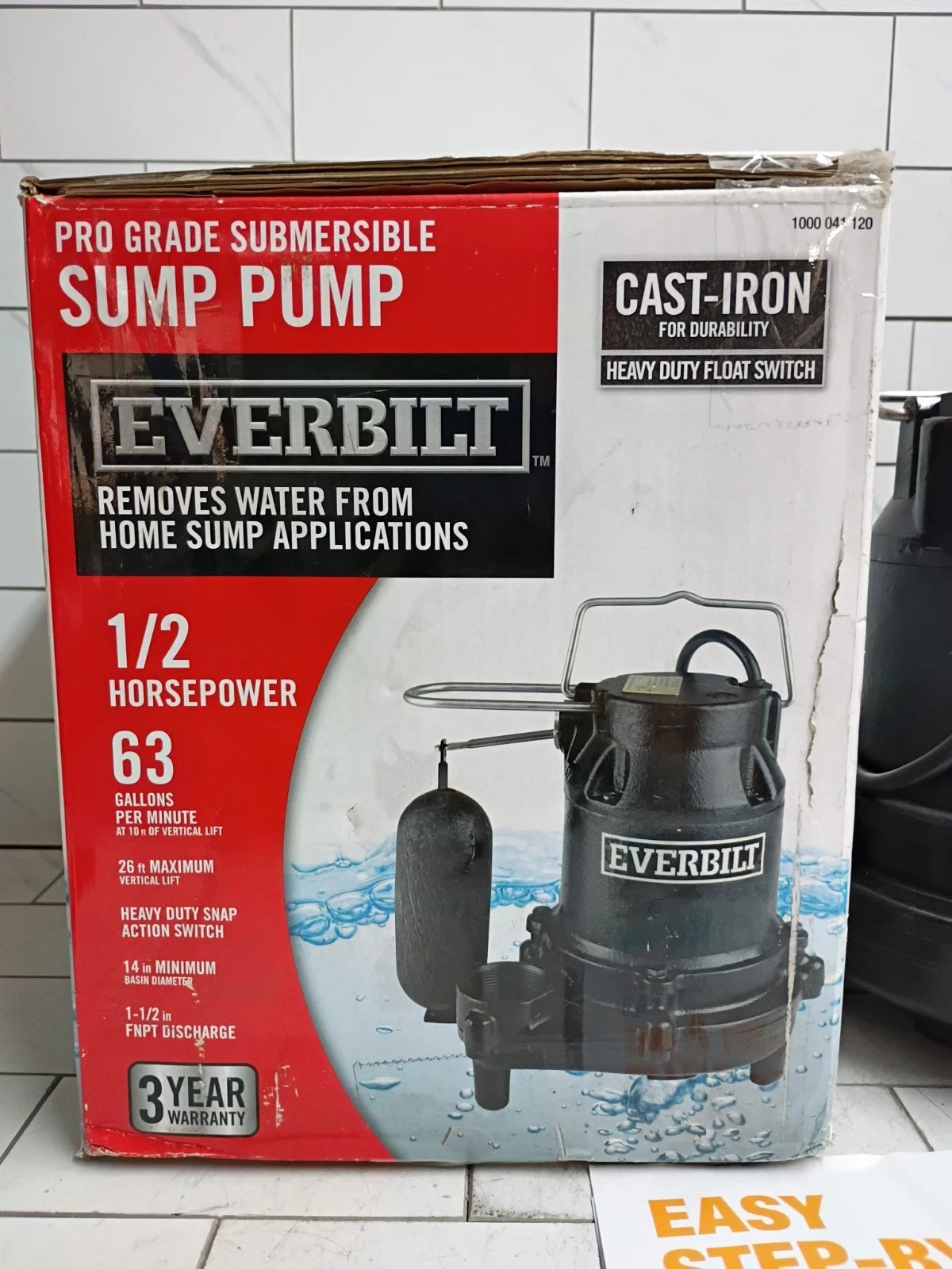 Everbilt HDS50 1/2 HP Cast Iron Sump Pump Model OPEN BOX.