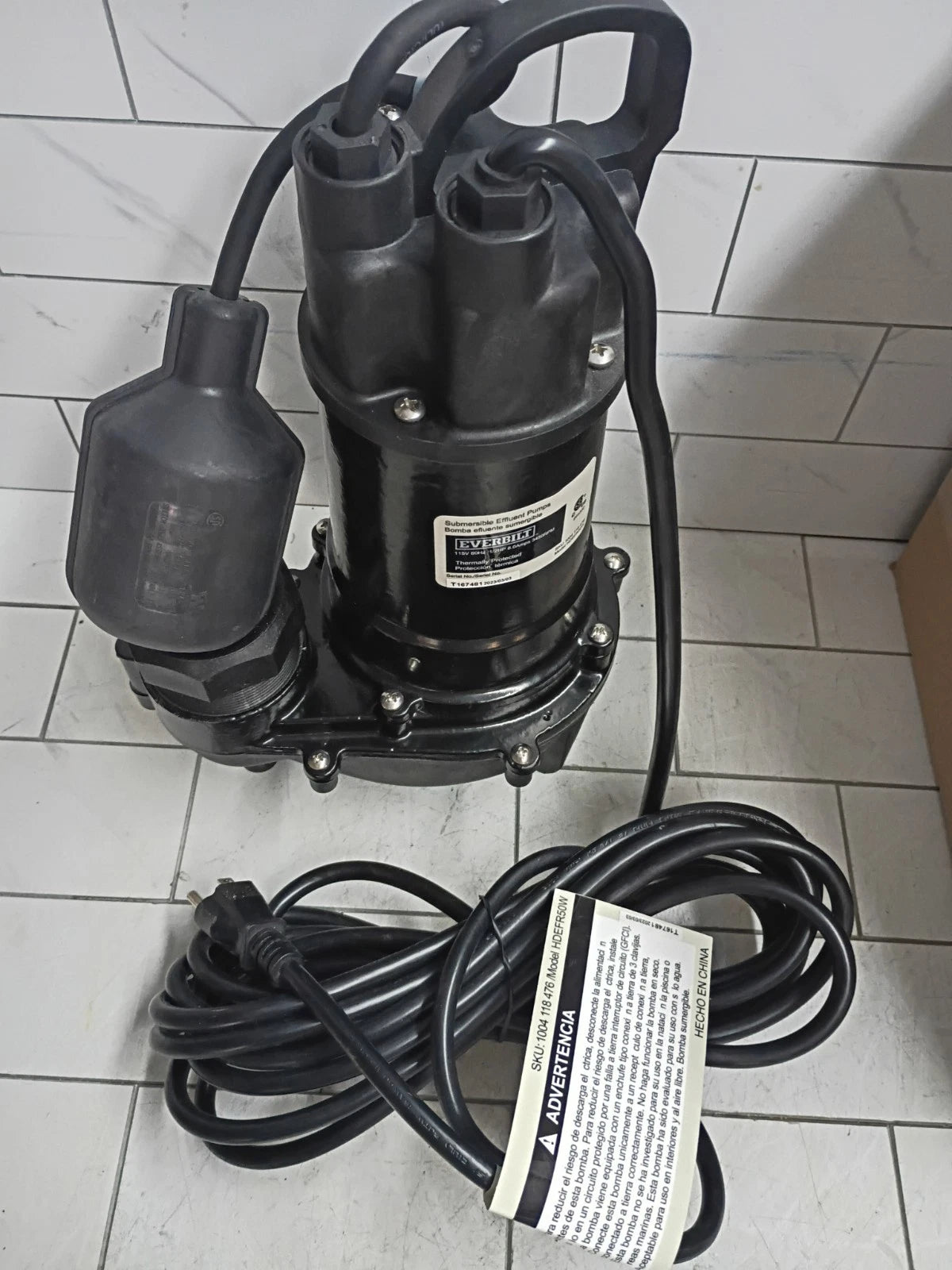 Everbilt HDEFR50W 1/2 HP Effluent Pump, Open Box,