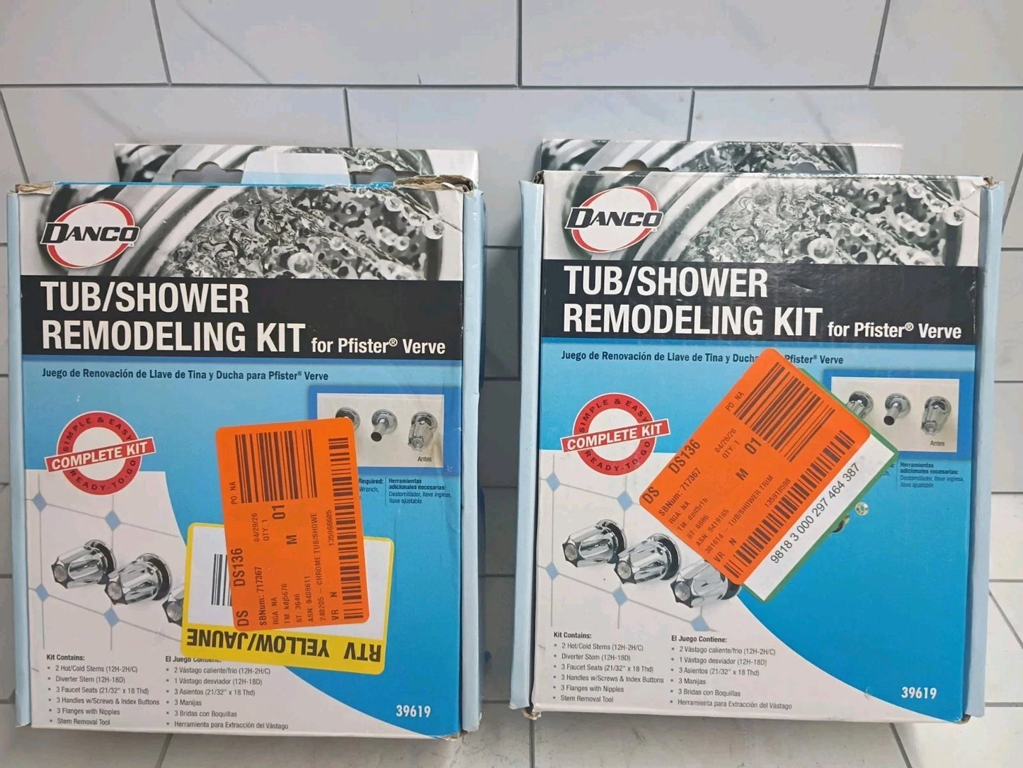 2pk Danco 39619 3-Handle Tub and Shower Wall Mount Trim Kit. Open Box