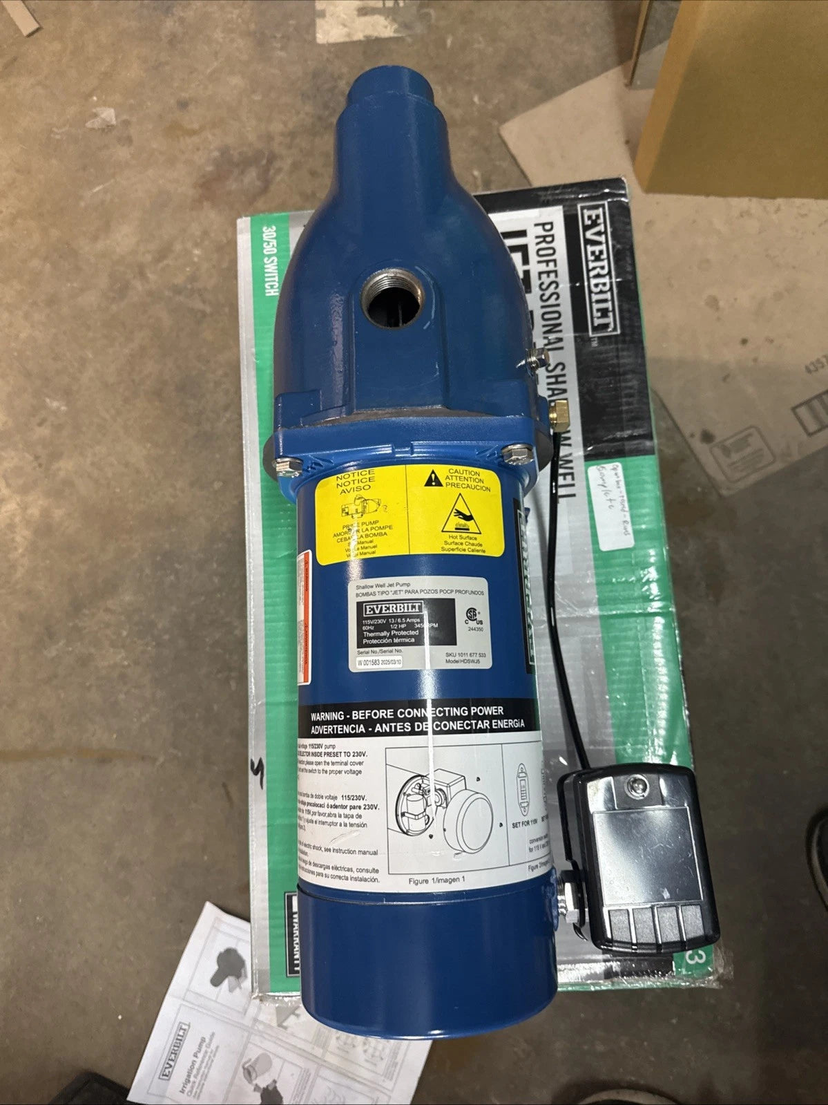 Everbilt Shallow Well Jet Pump Cast Iron 1/2HP HDSWJ5 NEW Open Box