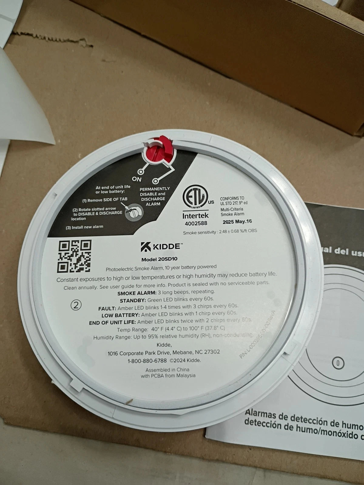 Kidde 20SD10 Smoke Alarm 10-Year Battery Photoelectric Detector White