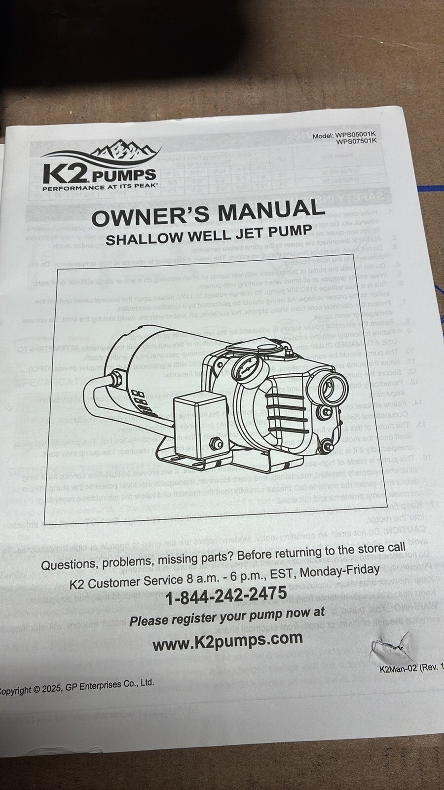 K2 WPS07501K 3/4 HP Heavy-Duty Cast Iron Shallow Well Jet Pump 115v/230v
