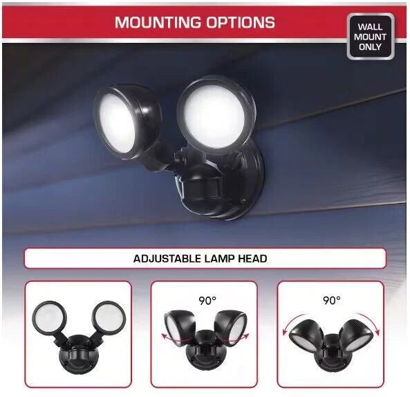 Defiant 180° Black Motion Activated Outdoor Int. LED Twin Head Flood Light