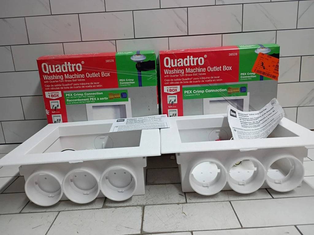 (2 Pack) Oatey Quadtro 38528 Washing Machine Outlet Box With PEX Crimp Valves OB