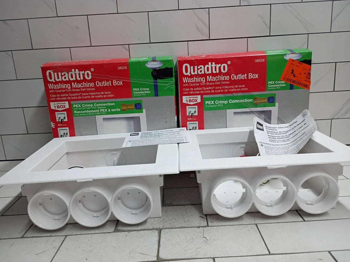 (2 Pack) Oatey Quadtro 38528 Washing Machine Outlet Box With PEX Crimp Valves OB