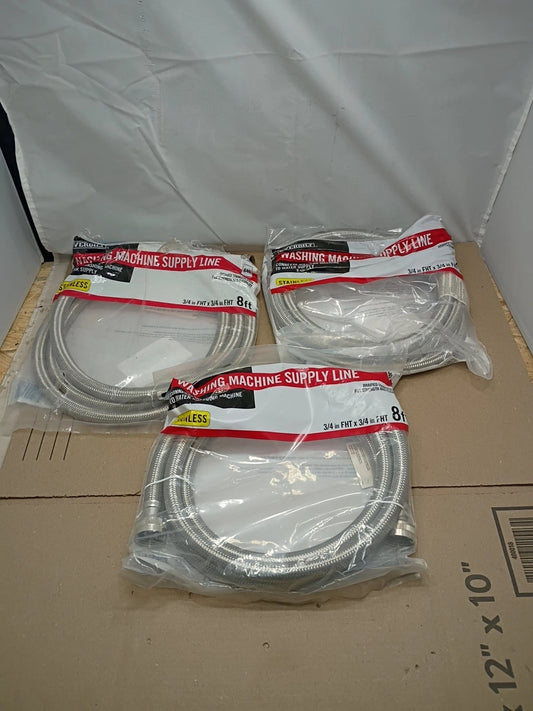 LOT OF 3 Everbilt Line Hose Washing Machine Braided Stainless Steel 8 Feet
