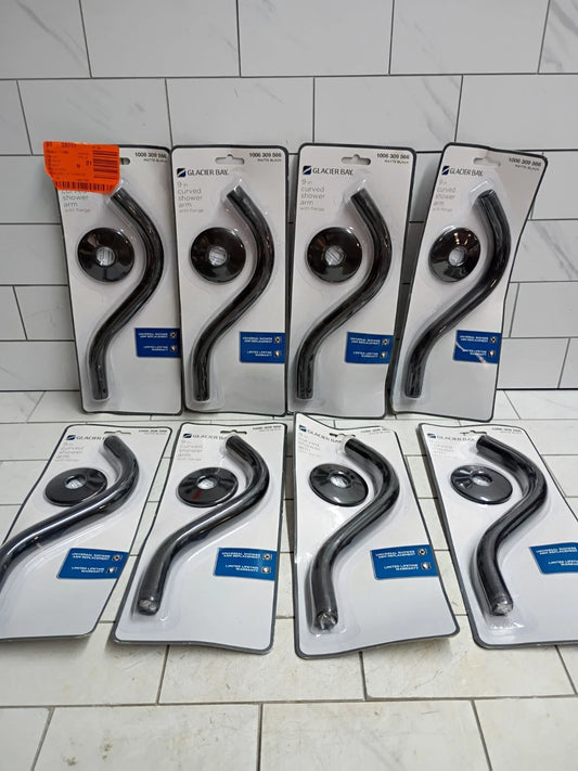 8pk Glacier Bay Curved Shower Arm with Flange Matte Black 9" New