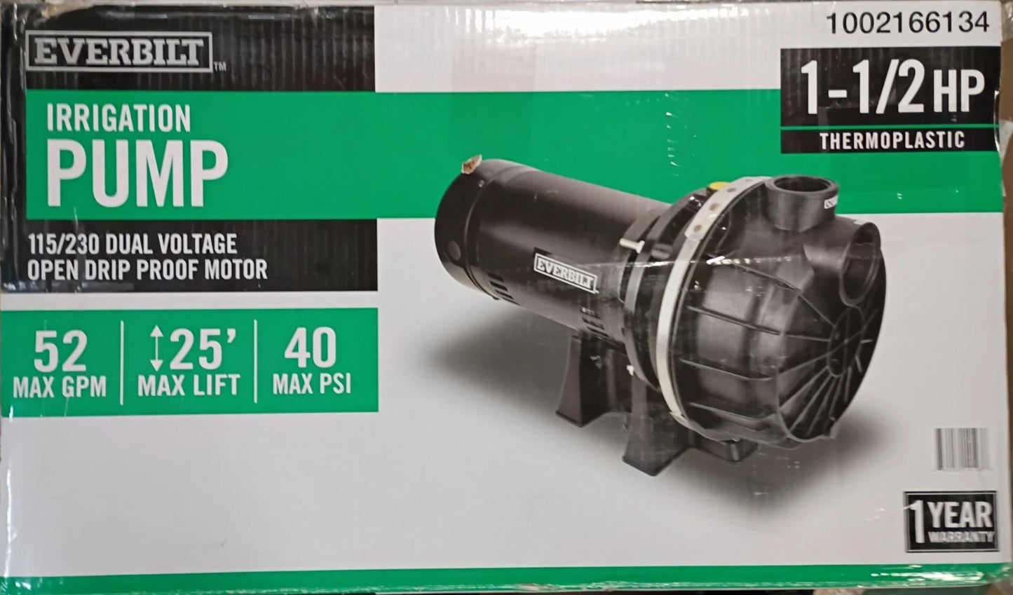 Everbilt HDLS15P, Lawn Irrigation Pump Plastic 1-1/2HP 52-GPM, Open Box,