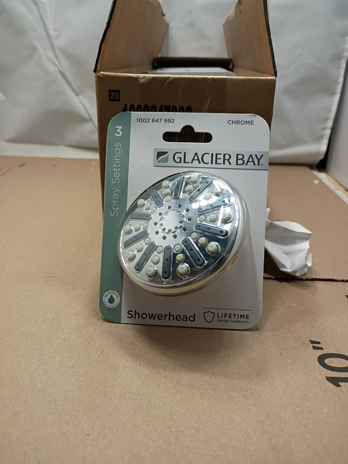 4 Pack NEW Glacier Bay Fixed Shower Head in Chrome Silver Single 3-Spray 3.5