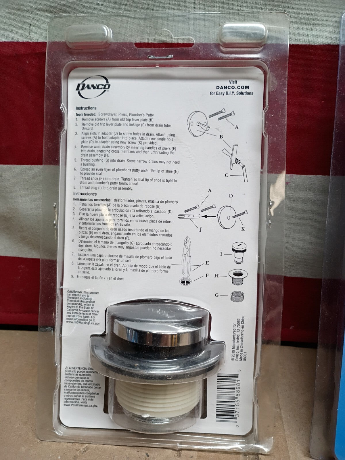 3PK Danco 88981 Touch-Toe Bath Drain Trim Kit Brass Chrome 1-1/2" & 1-7/8" OB