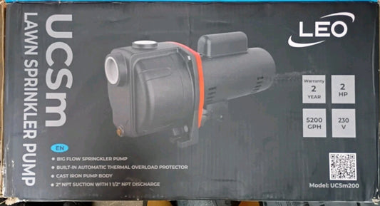 Leo UCSm200 2 hp Lawn Sparkler Pump Model Ucsm150 New Open Box.