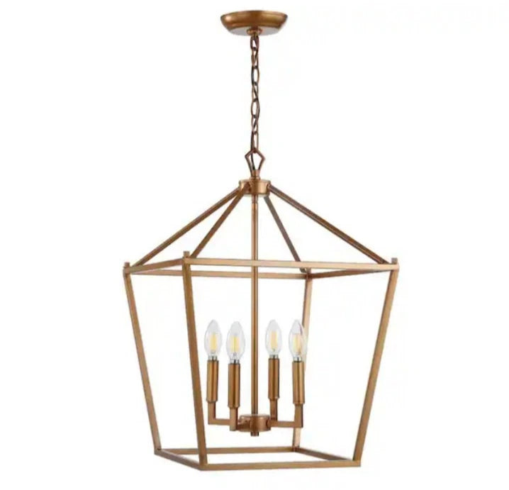 Pagoda 16 in. 4-Bulb Antique Gold Lantern Metal LED Pendant Open Box