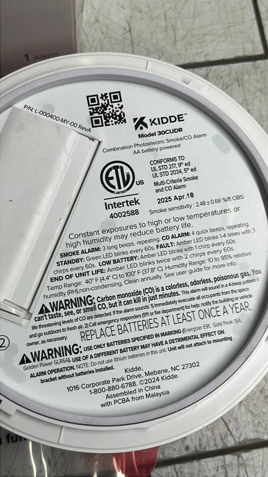 Kidde (30CUDR) AA Battery Powered Smoke & Carbon Monoxide Detector new open box