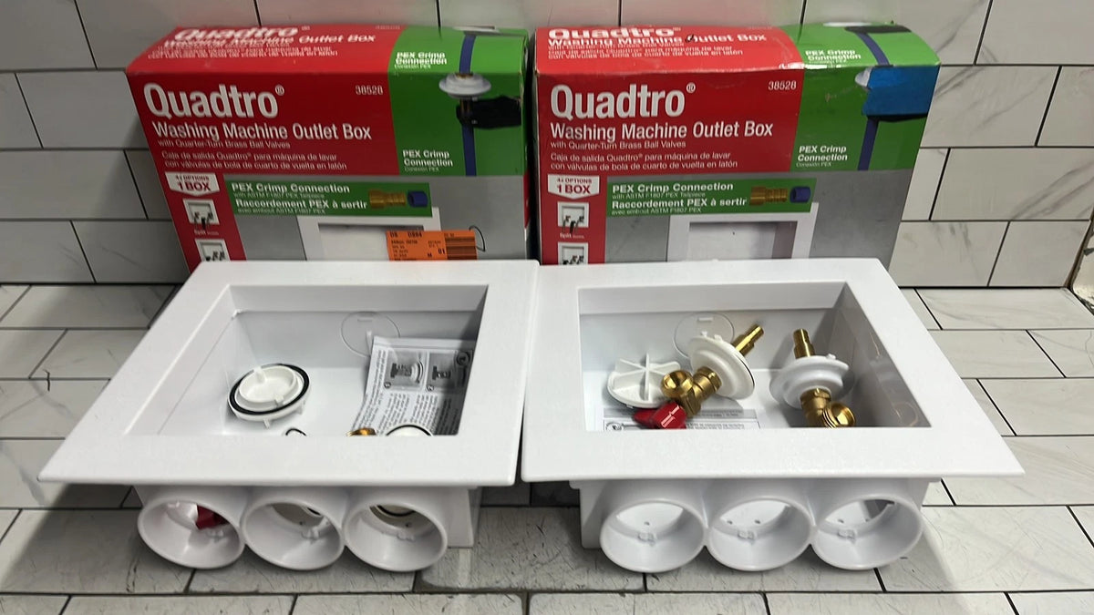 (2 Pack) Oatey Quadtro 38528 Washing Machine Outlet Box With PEX Crimp Valves OB