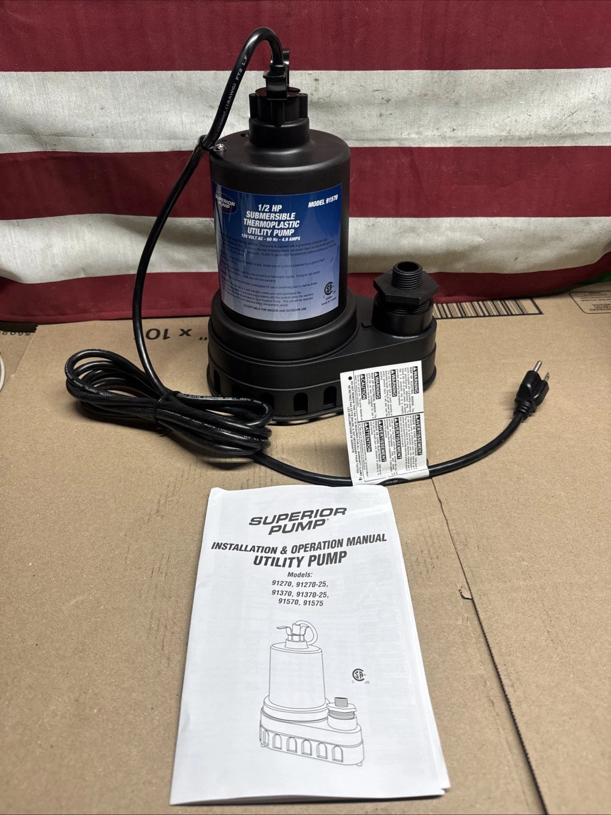 Superior Pump 1/2 HP Submersible Thermoplastic Utility Pump NEW OPEN BOX