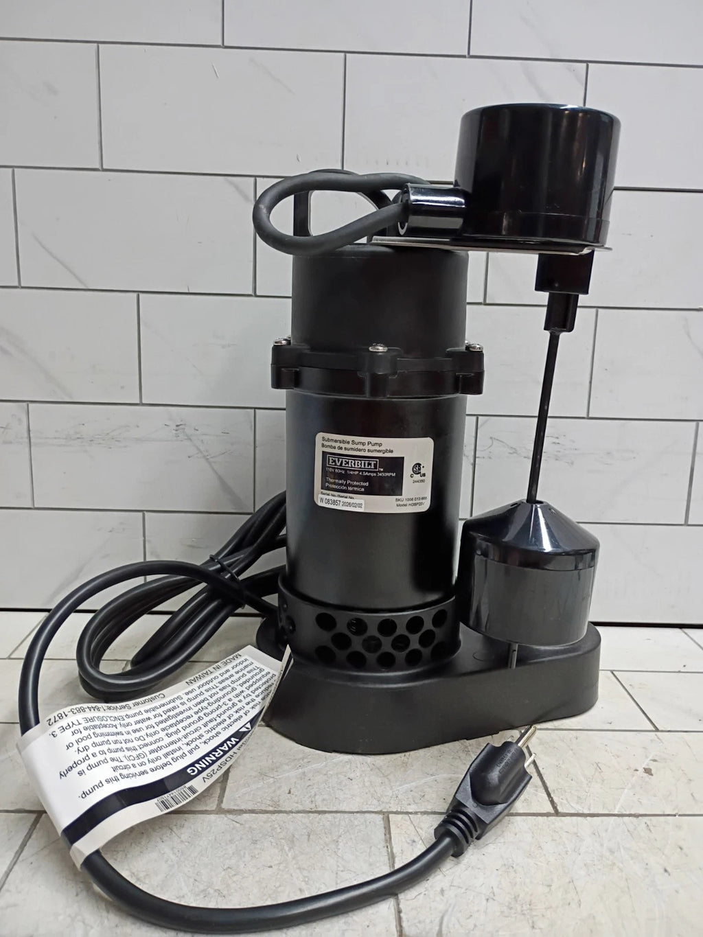 Everbilt HDSP25V 1/4 HP Aluminum Submersible Sump Pump Vertical Float Switch