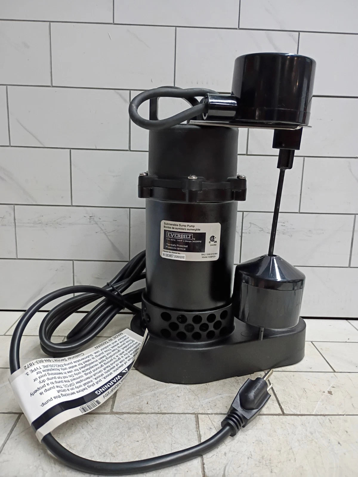 Everbilt HDSP25V 1/4 HP Aluminum Submersible Sump Pump Vertical Float Switch