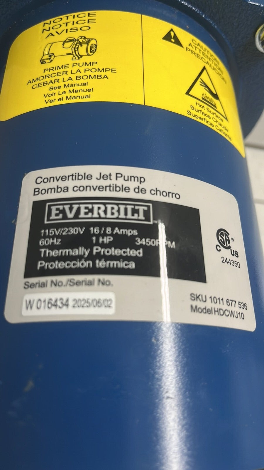 Everbilt HDCWJ10, 1 HP Professional Convertible Jet Pump PARTS ONLY