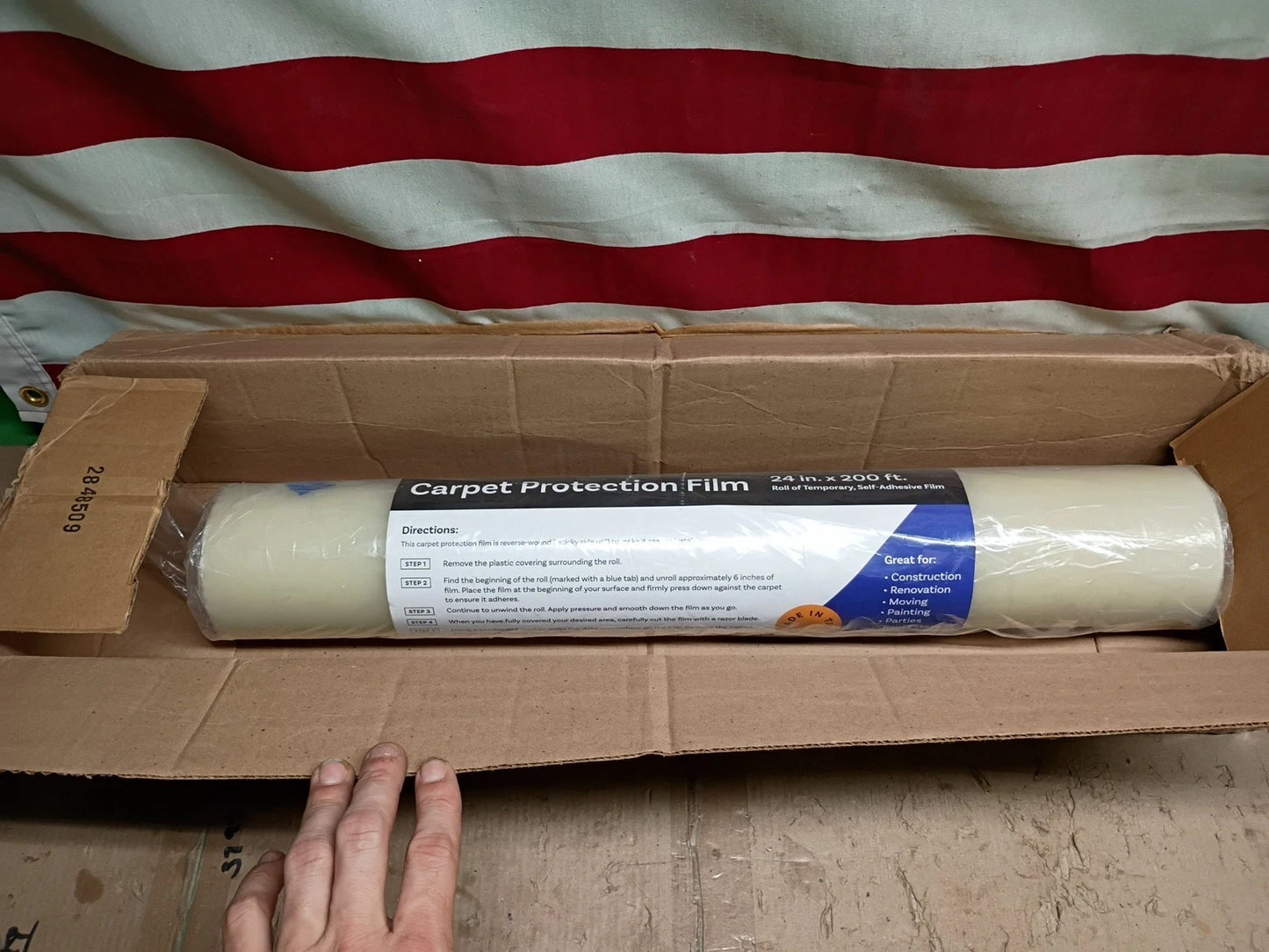 Carpet Protection Film 24" x 200' Roll Easy Unwind Clean Removal Self-Adhesive