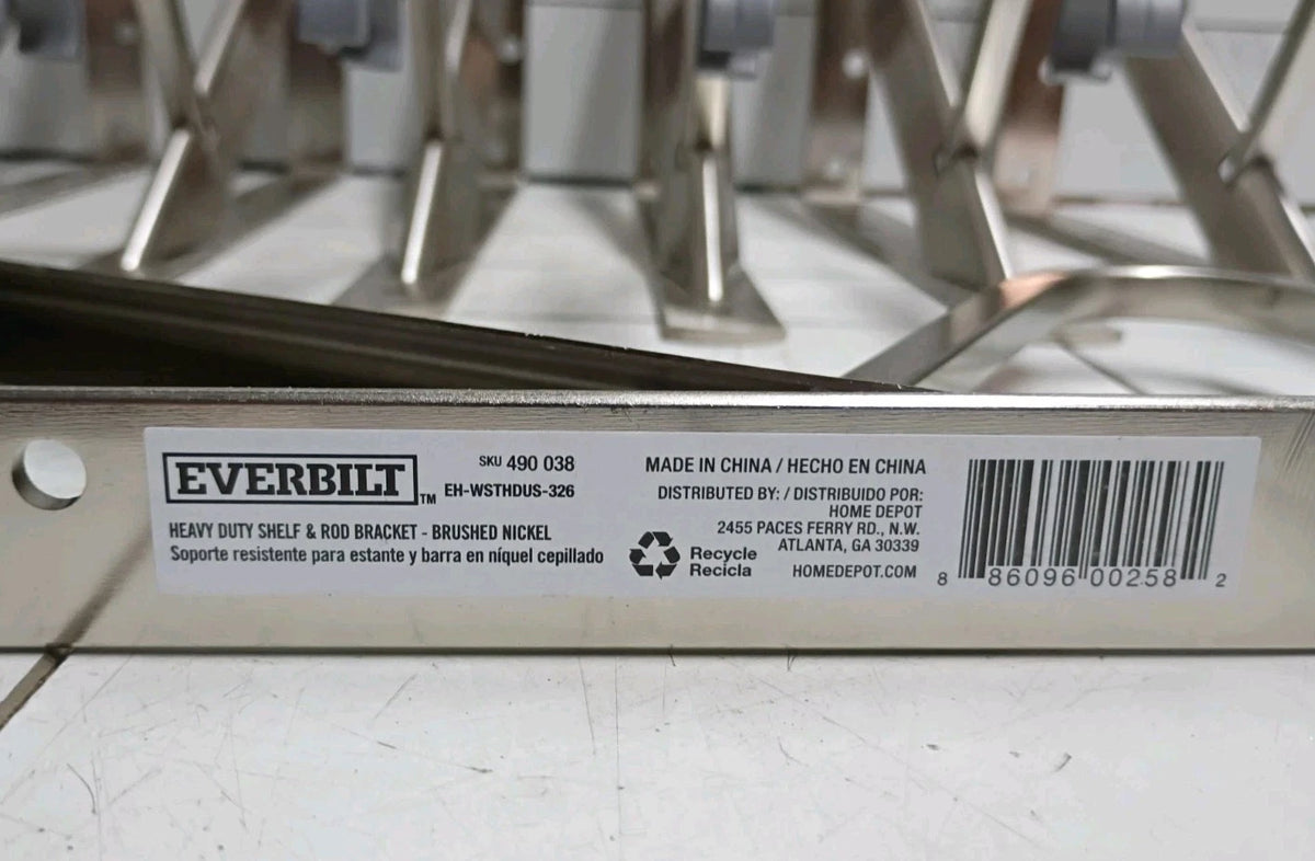 (7 Pack) Everbilt Heavy Duty Shelf & Rod Bracket Brushed Nickel 8" x12.4" x1.05"