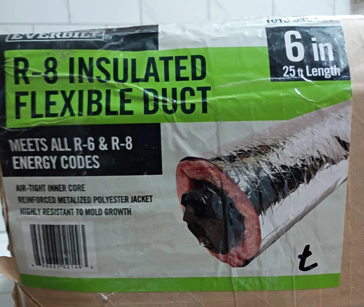 Everbilt 13102506E Flexduct 6 in. x 25 ft. Insulated R8 Silver Jacket