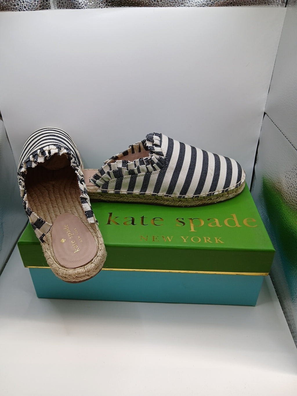 KATE SPADE WOMENS BLUE STRIPED CANVAS SLIP ON SHOE Size 9.5